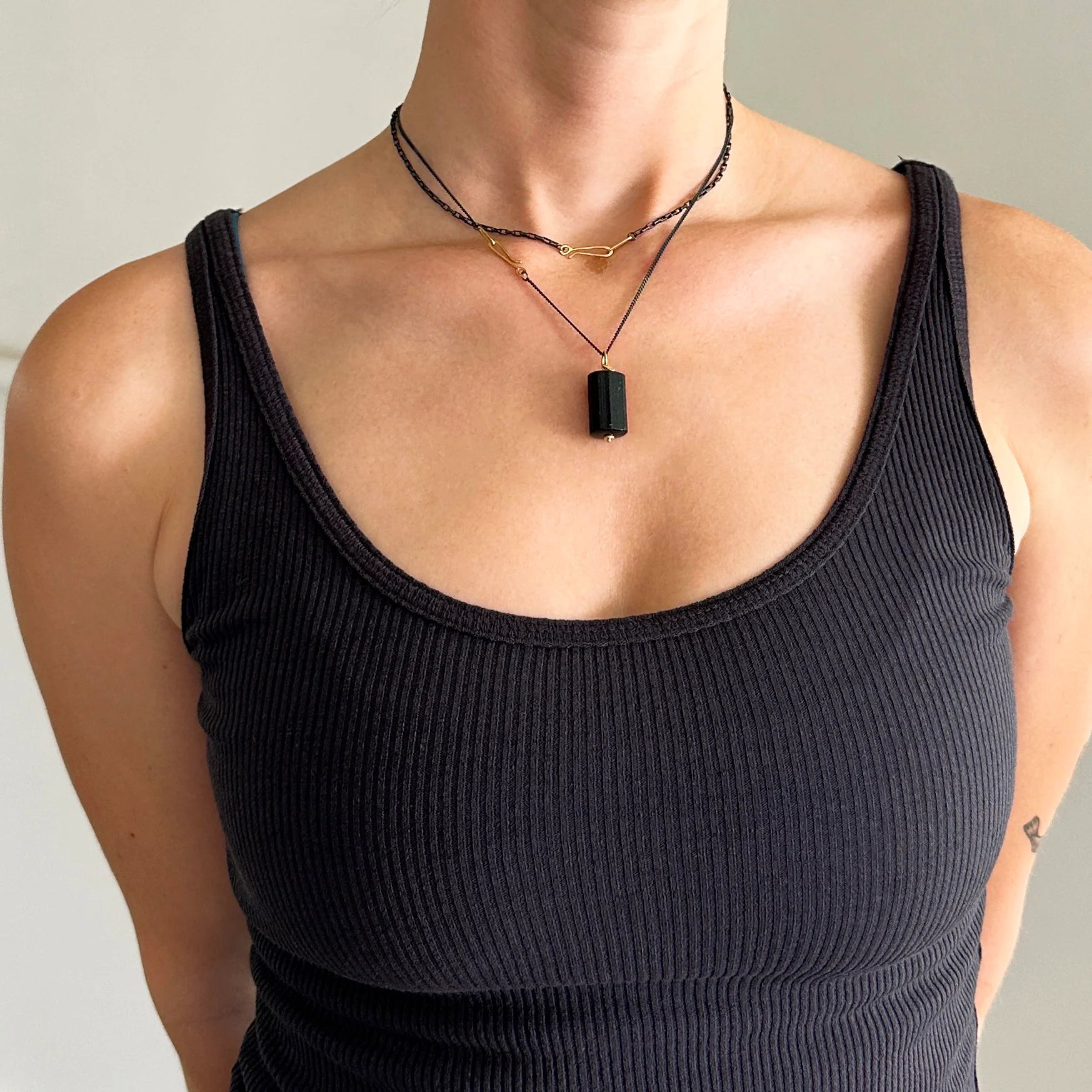 Black Tourmaline Chunky Pendant - 18k gold - KMJ Hilary Finck Jewelry - Necklace