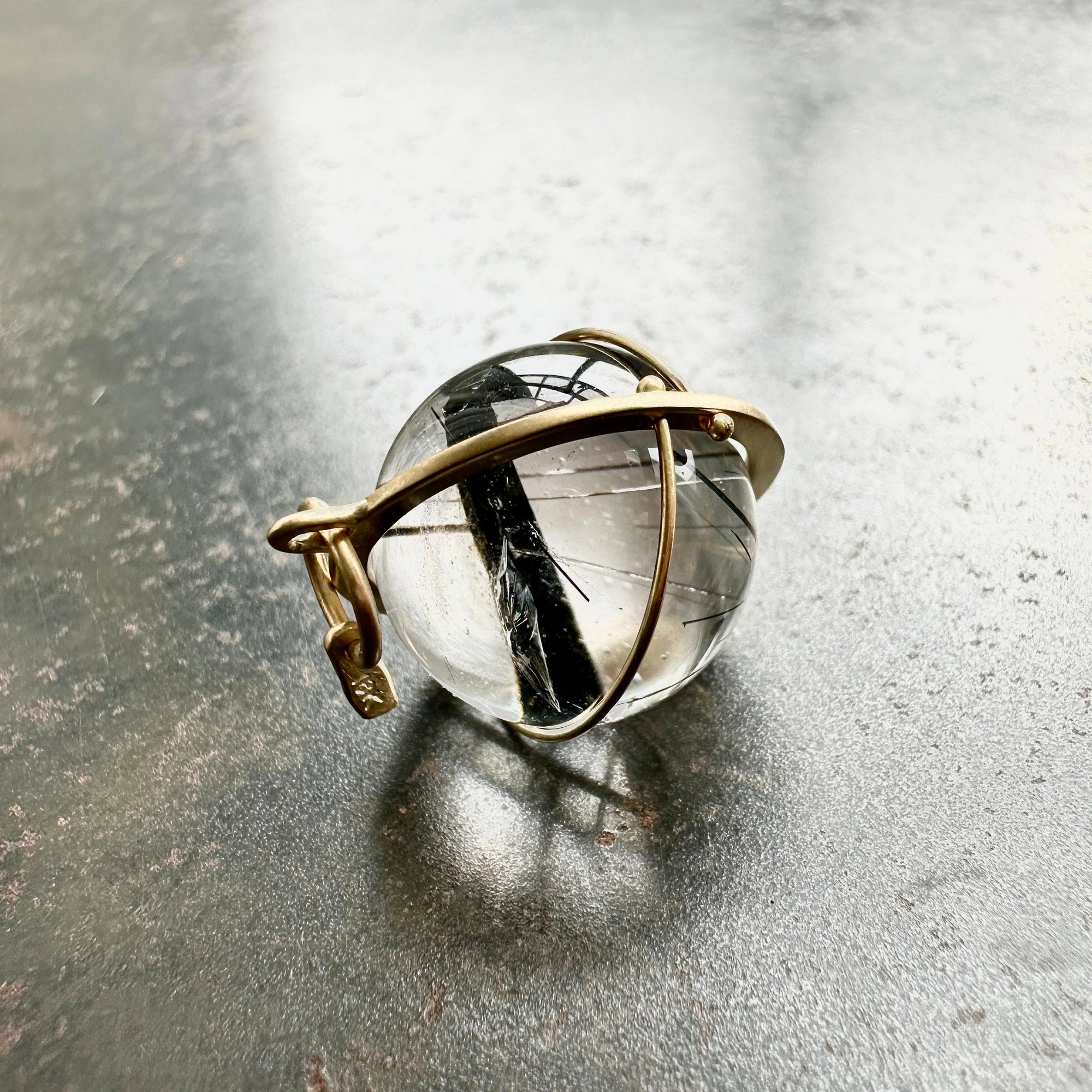 Black Tourmaline in Quartz Orb - 18k Gold