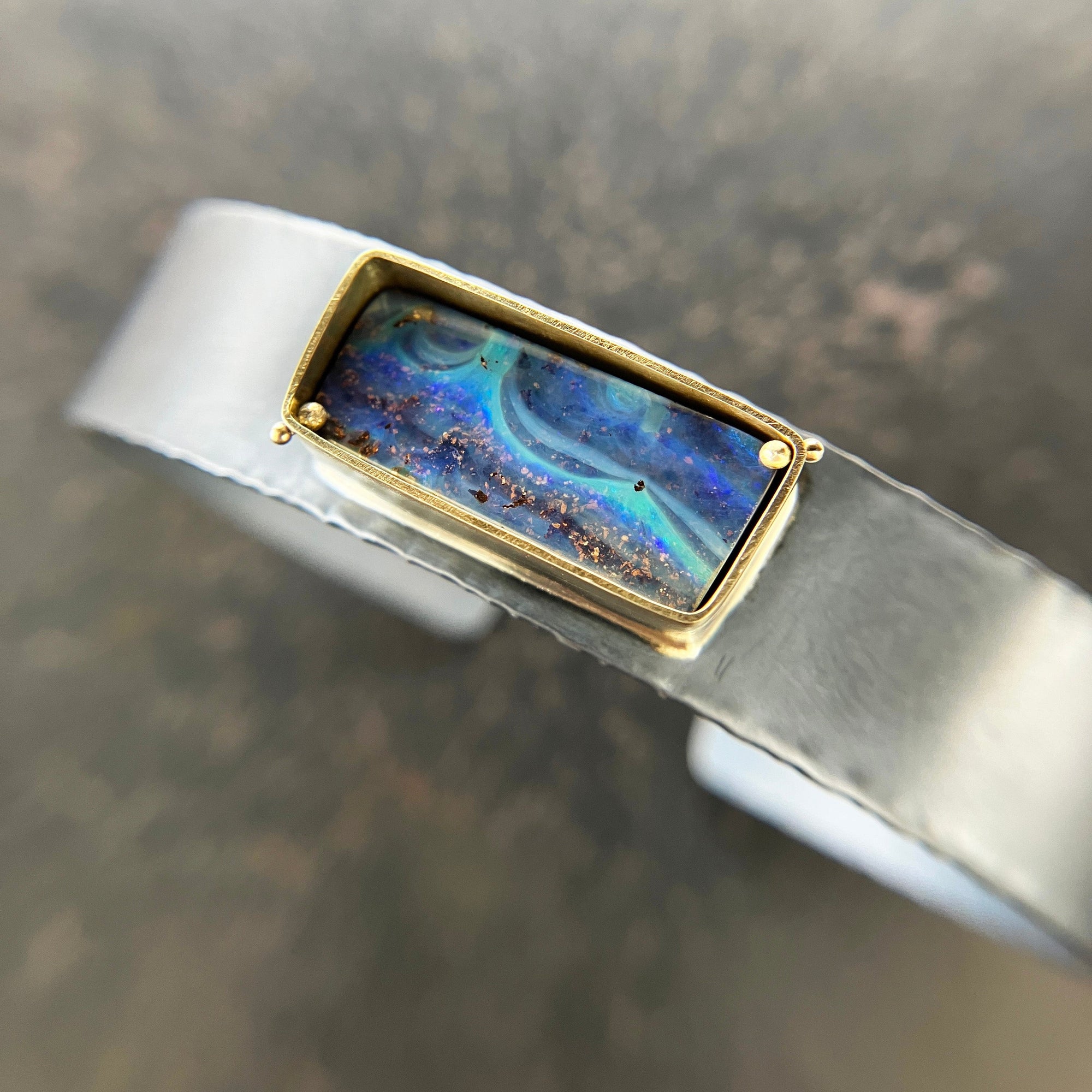 Captured Boulder Opal Cuff - Oxidized Sterling Silver + 18k Gold