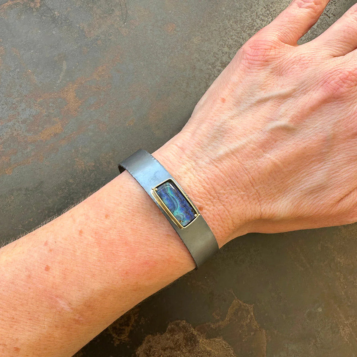 Captured Boulder Opal Cuff - Oxidized Sterling Silver + 18k Gold