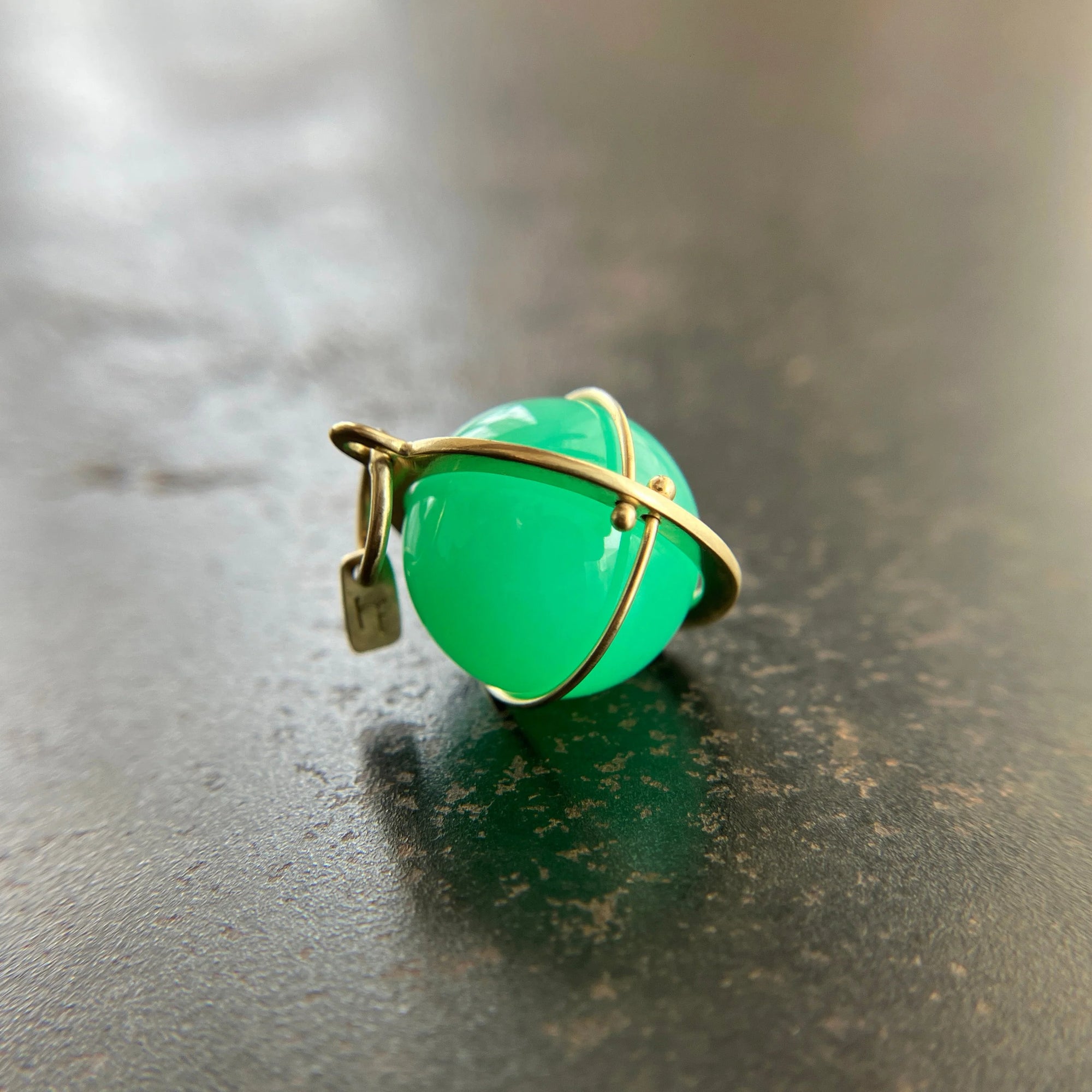 Captured Chrysoprase Orb - 18k Gold + Chrysoprase