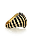 Chubby Heart Black Striped Pinky Ring - 14ky Gold + Enamel