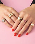 Chubby Heart Black Striped Pinky Ring - 14ky Gold + Enamel