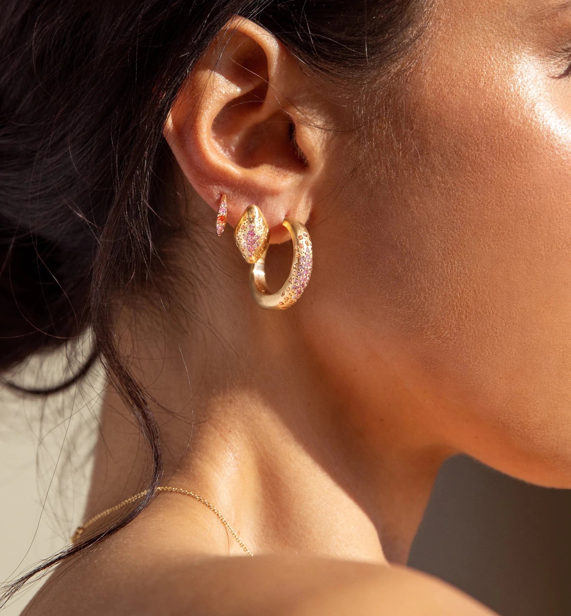 Sunset Crescent Mini Hoops - 18k Gold + Sapphires - KMJ Meredith Young Jewelry Jewelry - Earrings