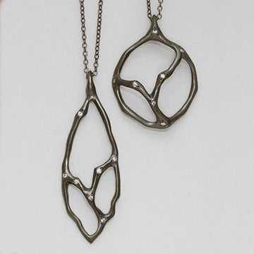 Coral Tree Necklace - Oxidized Silver + Diamonds