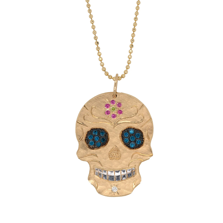 PALOMA Medium Ghostrider Skull - 14k Gold, Diamonds + Sapphires