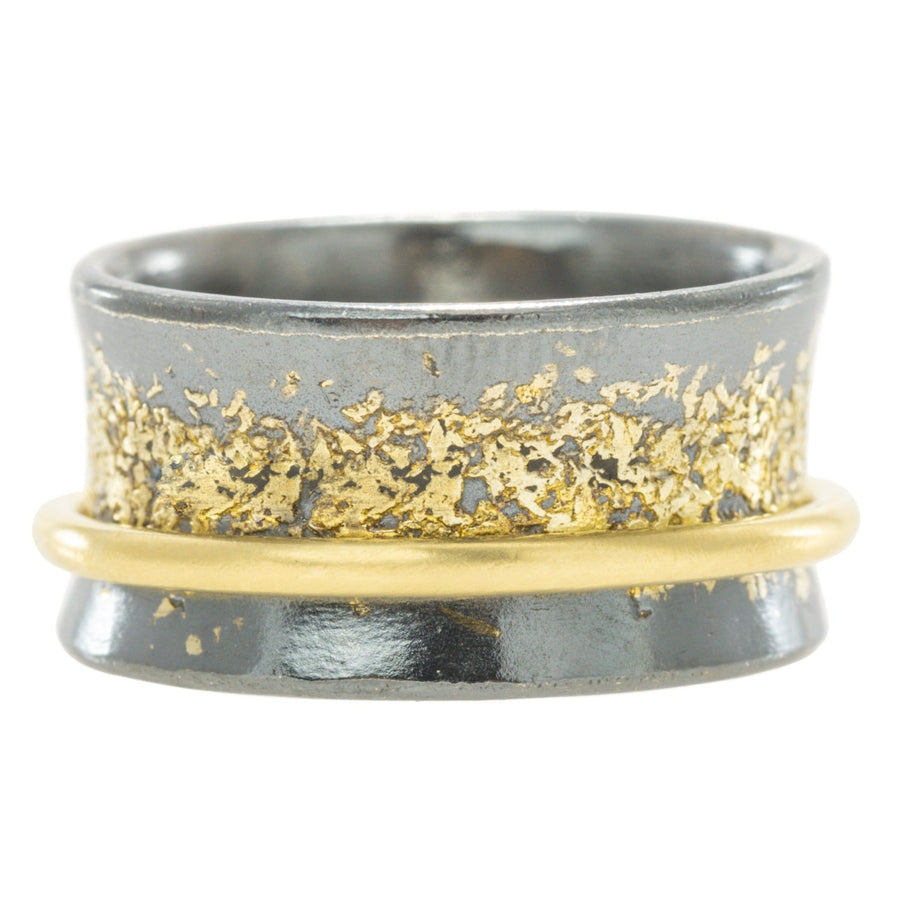 Dusted Spinner Ring 18k/22k, Oxidized Silver