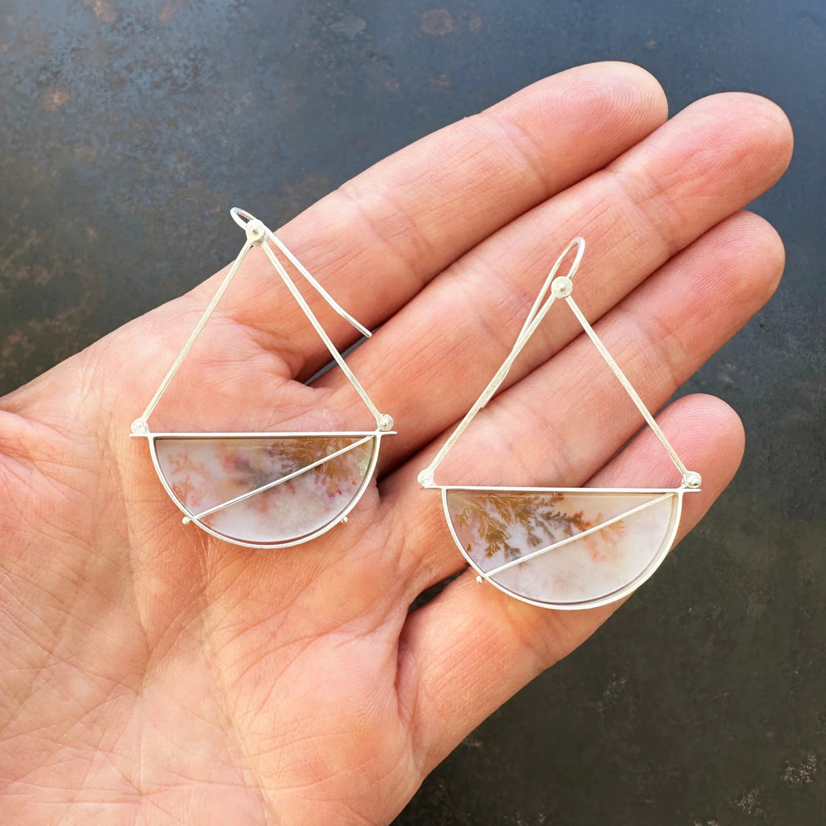 Captured® Dendritic Agate Triangle Earrings - KMJ Hilary Finck Jewelry - Earrings