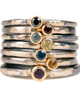 Shine On Birthstone Stackers- 18k Gold, Oxidized Silver + Ethically Sourced Colored Gemstones