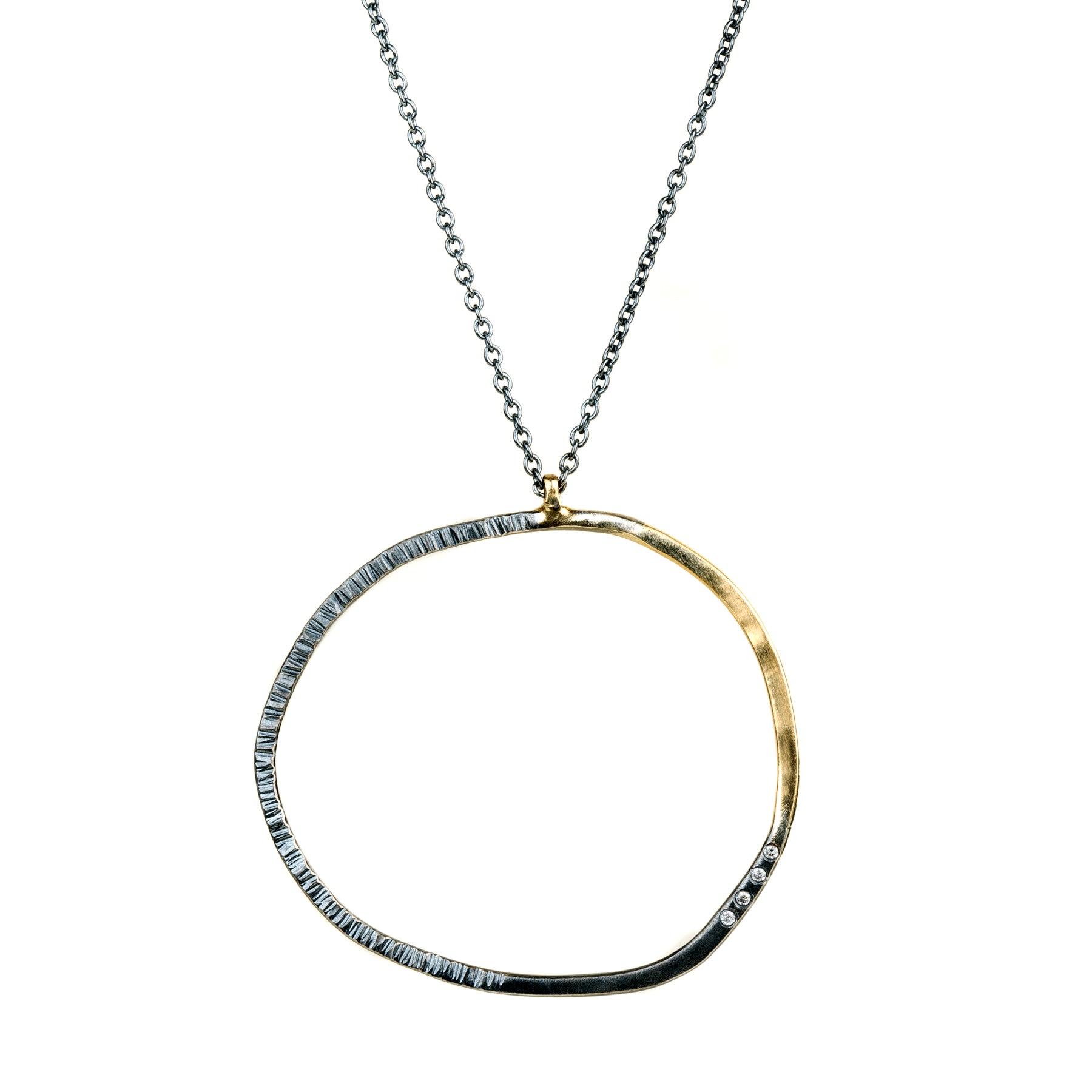 Turning Aspen Necklace - 18k gold, Oxidized Silver + Reclaimed Diamonds