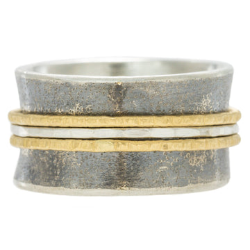 Black + Gold Spinner Ring 18k/22k, Oxidized Silver