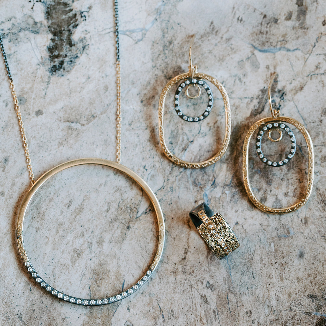 custom necklace earring and ring jewelry set by the jeweler Kate Maller in Denver Colorado