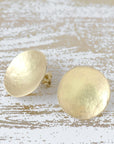 Large Hammered Disc Stud Earrings - 18k Yellow Gold