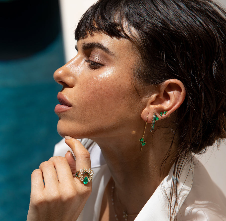 Petite Post Earrings in Emeralds - 18k Gold