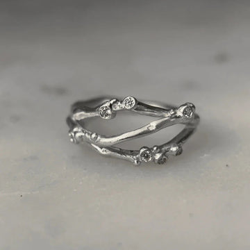 Encrusted 3 Branch Ring - Silver