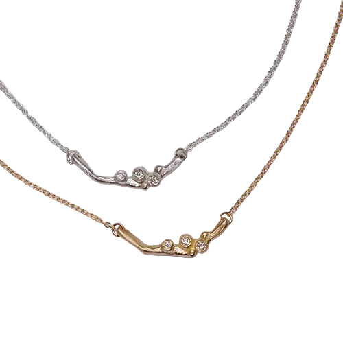Encrusted Tiny Branch Necklace - Silver + Diamonds