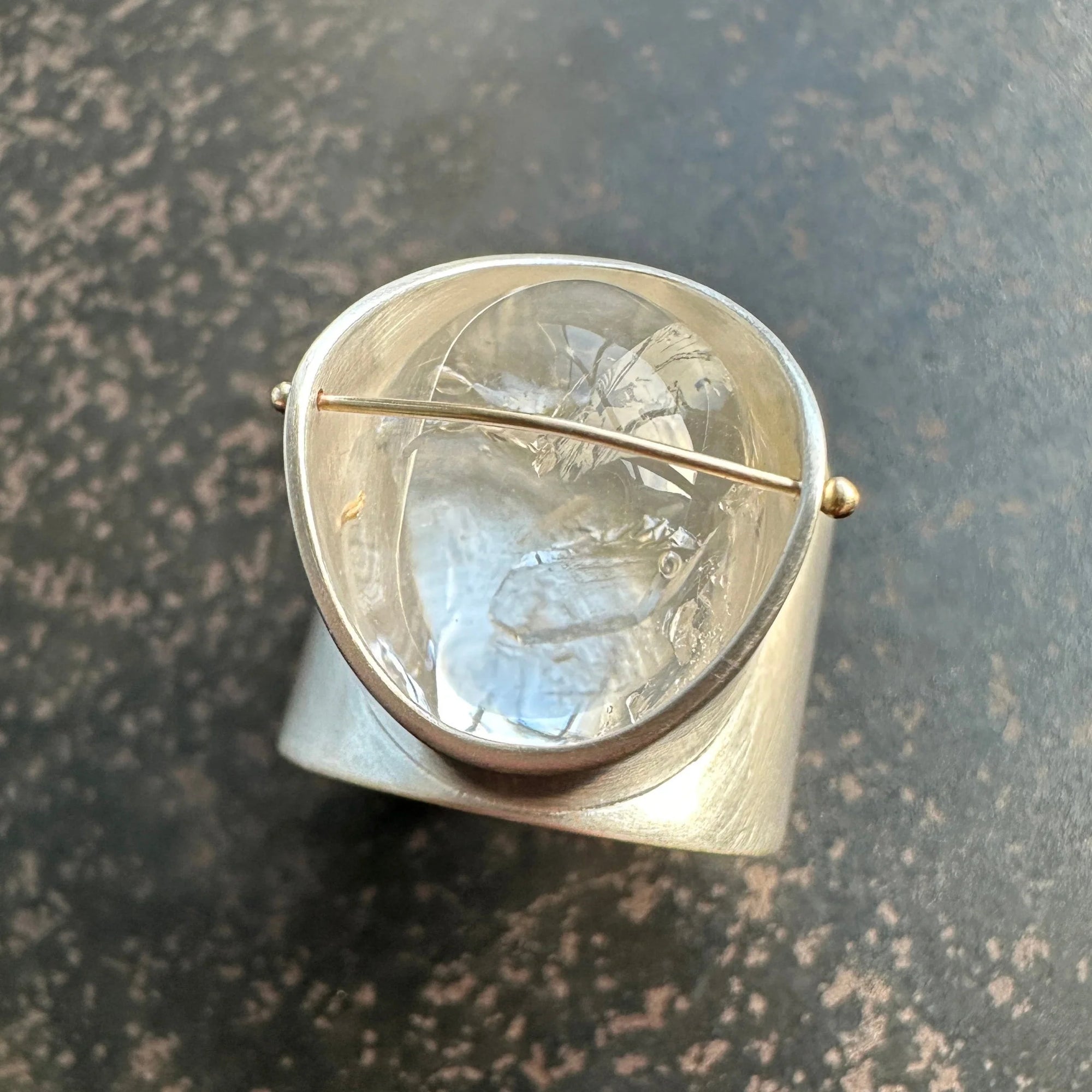 Enhydro Quartz Parabola Ring - 14k Gold + Sterling Silver