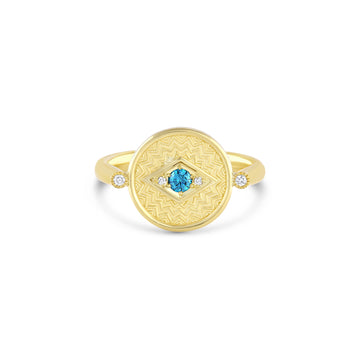 Petite Evil Eye Ring - 18k Gold + Diamonds, Size 7.25