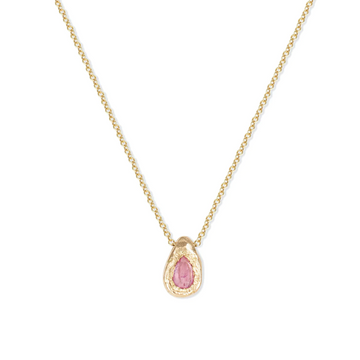 Teardrop Slider Necklace - 18k Gold + Pink Sapphire