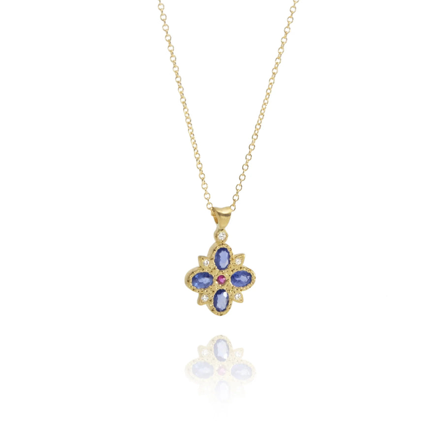 Flower of Light Charm Pendant - 18k Gold, Diamonds + Sapphires