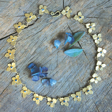 Hydrangea Collar -  Brass + Blue Sapphire