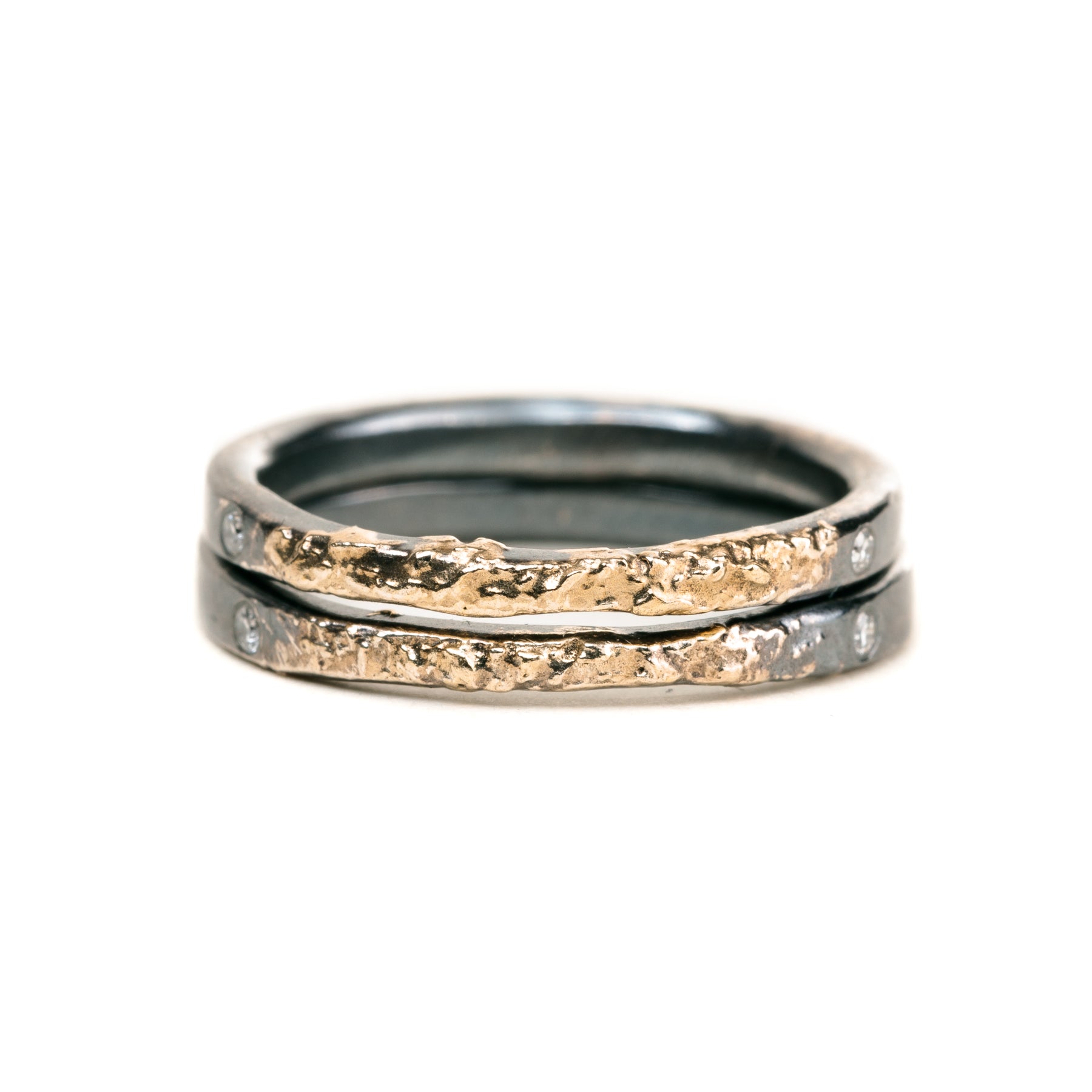 The Jane Stack Rings - 18k Gold, Oxidized Silver + Diamonds