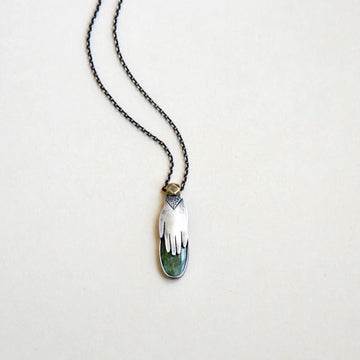 Hand Milagro Necklace - Oxidized Sterling Silver, Brass + Jade Gemstone