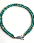 Holding Hands Necklace - Oxidized Sterling Silver + Jade Gemstone Beads