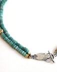 Holding Hands Necklace - Oxidized Sterling Silver + Jade Gemstone Beads