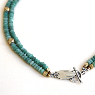 Holding Hands Necklace - Oxidized Sterling Silver + Jade Gemstone Beads