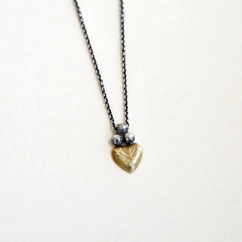 Sacred Heart Necklace - Oxidized Brass + Sterling Silver