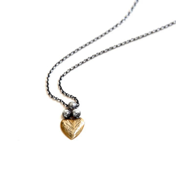 Sacred Heart Necklace - Oxidized Brass + Sterling Silver