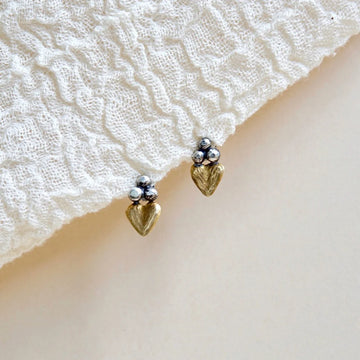 Sacred Heart Studs -Oxidized Brass + Sterling Silver