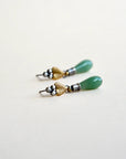 Sacred Heart Teardrop Earrings - Aventurine Gemstone, Oxidized Brass + Sterling Silver