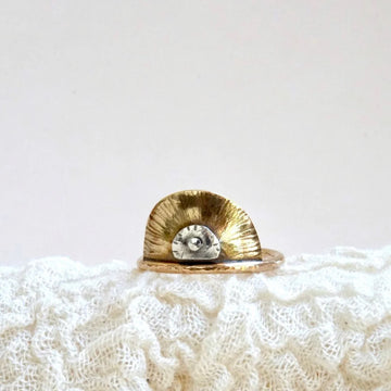 Sun & Life Ring - Oxidized Brass, Sterling Silver + 14k Gold-Fill