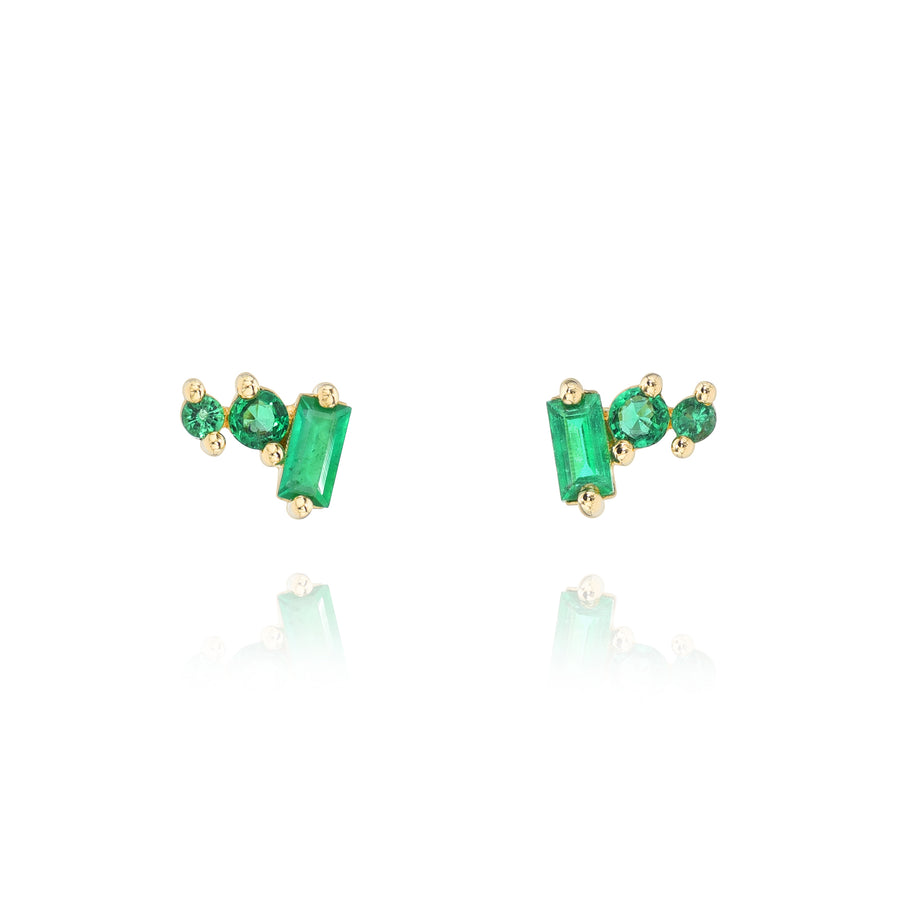 Petite Post Earrings in Emeralds - 18k Gold