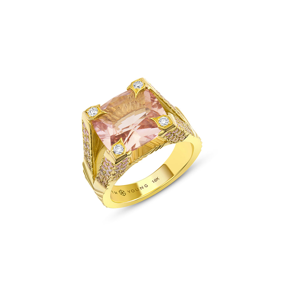 Morganite Ombre Ring - 18k Gold, Diamonds + Morganite, Size 7