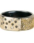Stay Golden Band - 18k gold, Oxidized Silver, Reclaimed Brilliant Diamonds + Black Diamonds