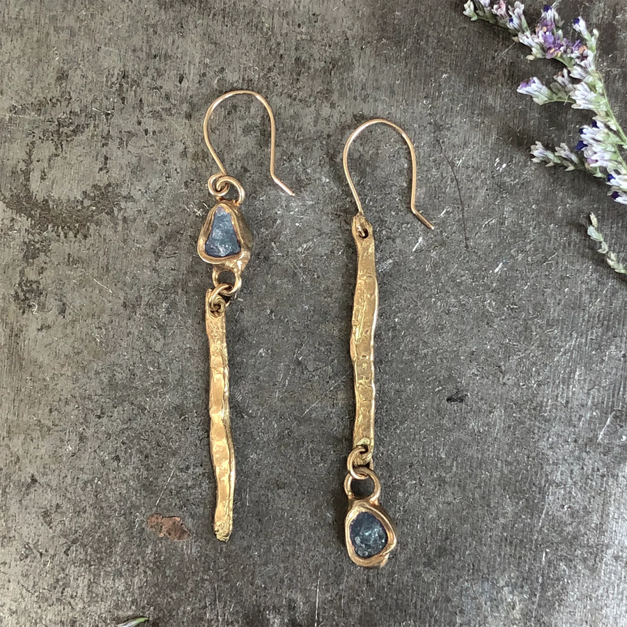 Illumination Earrings - Brass, Gold-Fill + Aquamarine