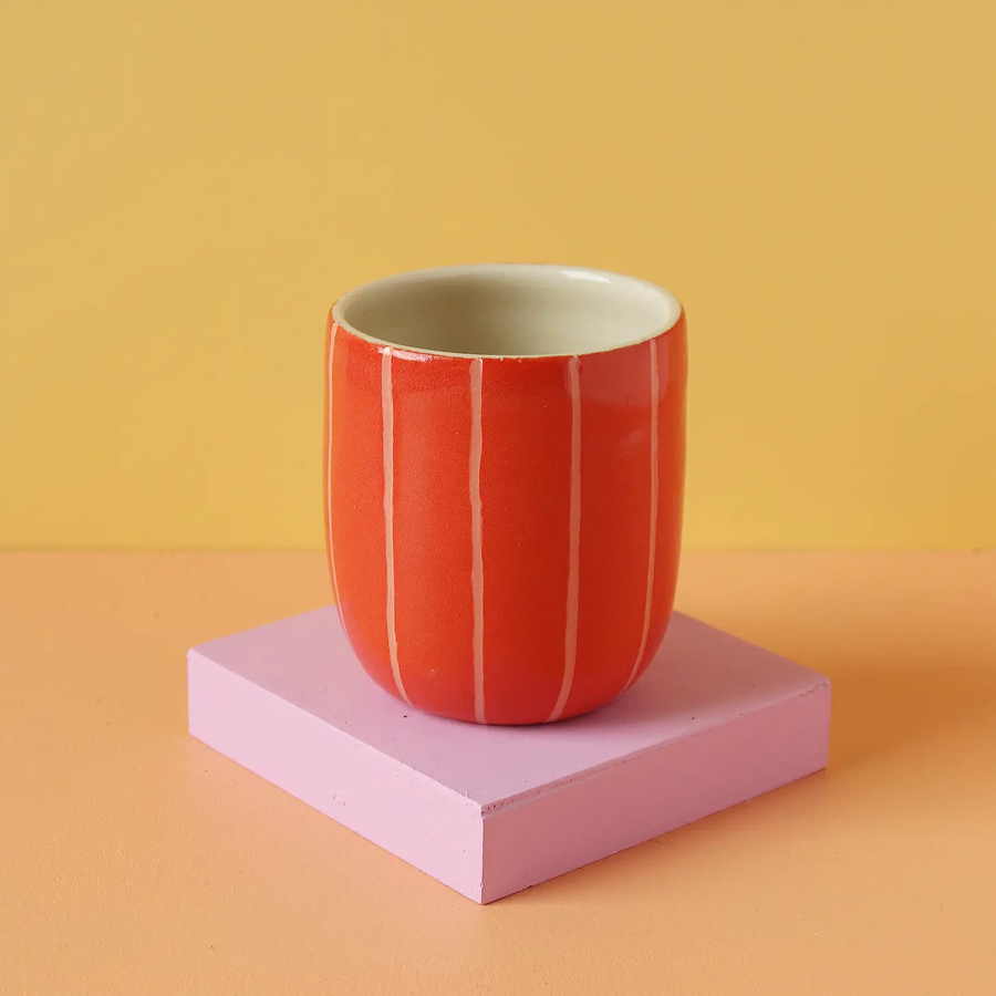 Red + Pink Small Ceramic Tumbler - Stripes