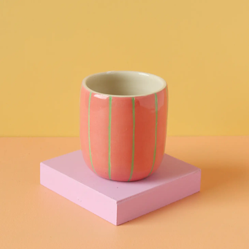 Pink + Green Small Ceramic Tumbler - Stripes