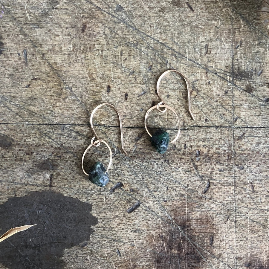 Emerald Birthstone Earrings - Gold Fill, Brass + Emerald