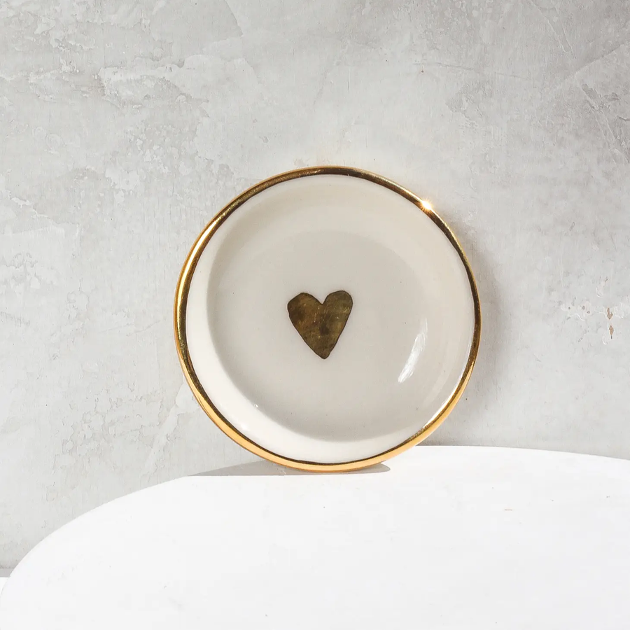 Heart Ring Dish - Porcelain + 22ky Gold Luster