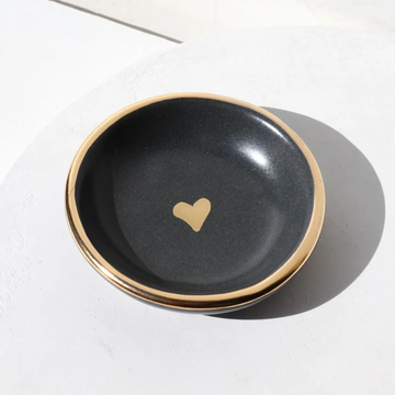 Charcoal Heart Ring Dish - Porcelain + 22ky Gold Luster