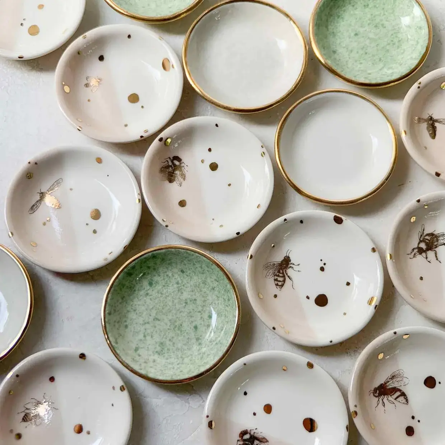 Bee Ring Dish - Porcelain + 22ky Gold Luster