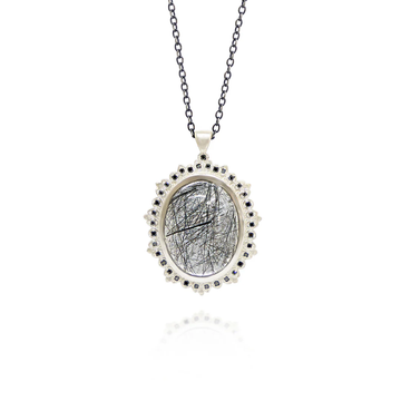 OOAK Rutilated Quartz Pendant - Black Diamonds