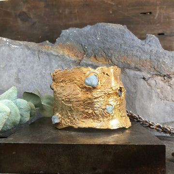 Kindling Cuff - Brass, Aquamarine, Emerald + Tanzanite
