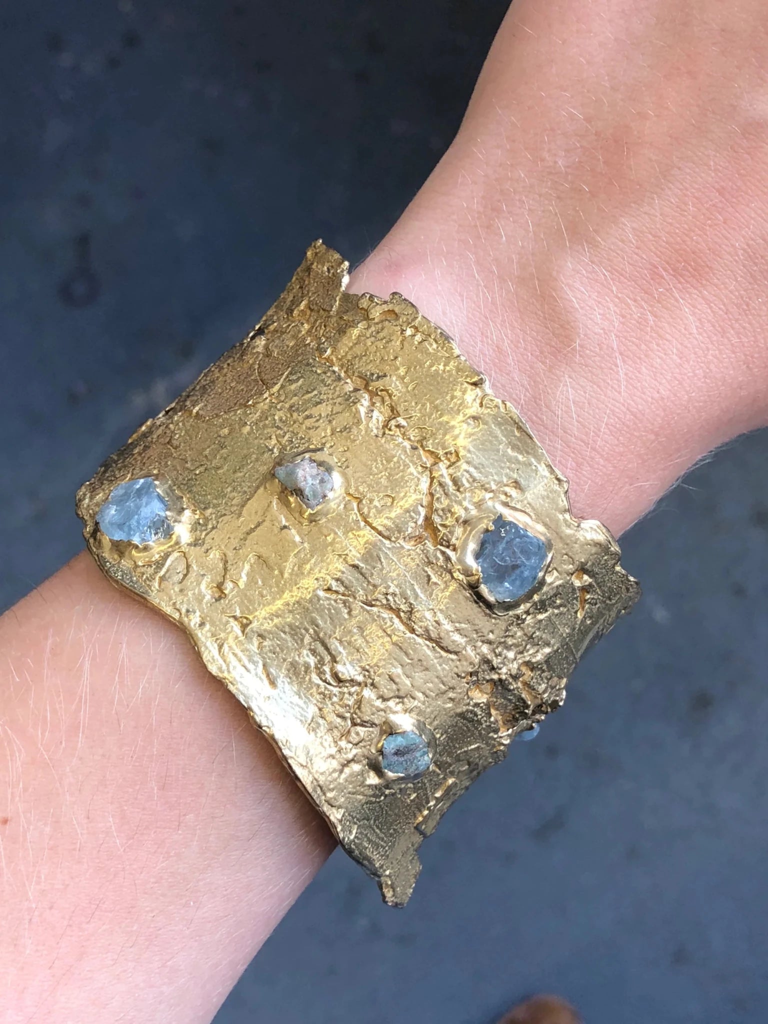 Kindling Cuff - Brass, Aquamarine, Emerald + Tanzanite - KMJ Emilie Shapiro Jewelry - Bracelets