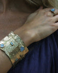 Kindling Cuff - Brass, Aquamarine, Emerald + Tanzanite