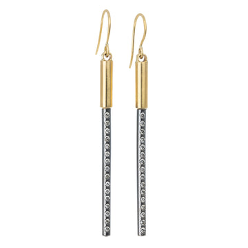 Long Light Saber Earrings - 18ky, Oxidized Silver + VS Diamonds